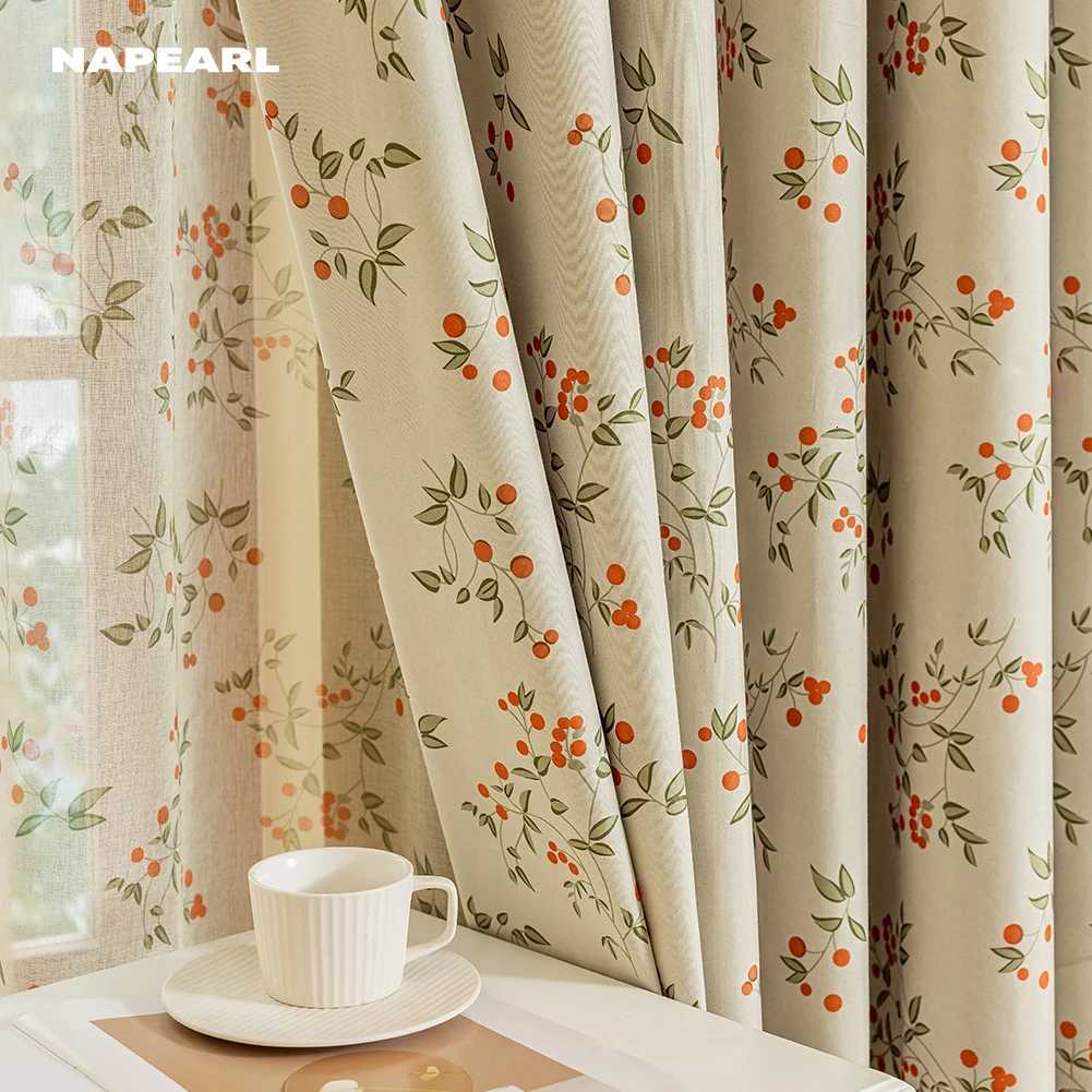 Sheer Curtains 1PC Retro Cream Style Curtains for Living Room Bedroom Floral Print Fabric 100 Blackout Window Decoration Size Customization S2602-image-1095918531