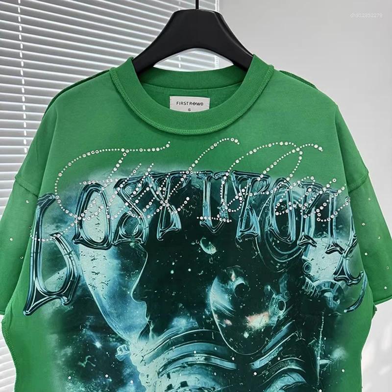 Men's T Shirts Casual FIRST ROW T-Shirts Washed Street Fashion American Style Drill Letters Mens Womens High Quality Short Sleeves Tee