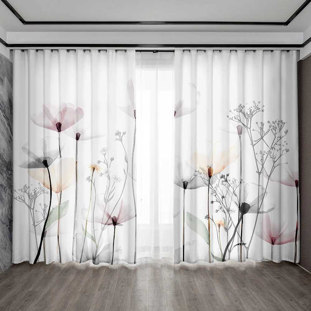 Sheer Curtains 2PC Home Decoration Curtains With Floral Background And Rod Pocket Curtains KitchenCoffee Shop Living Room Balcony Garden S260227-image-1095919144