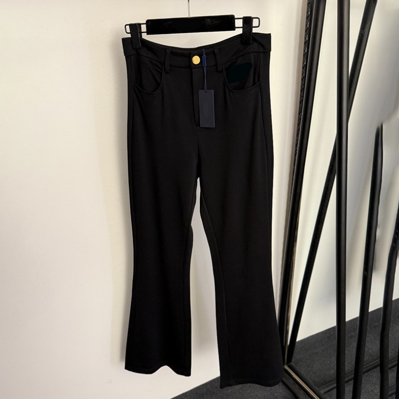 Pantalon évasé extensible pour femmes, pantalon de styliste élégant noir taille haute, coupe cintrée avec lettres