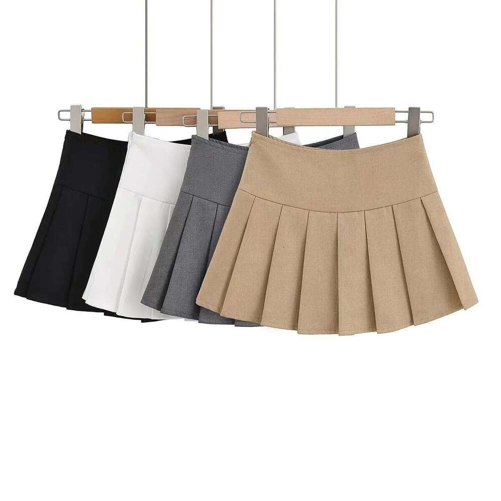 2024 Summer High Waisted Womens Sexy Mini with Shorts Vintage Pleated Skirt White Korean Tennis Skirts Black Khaki L260228-image-1095803883