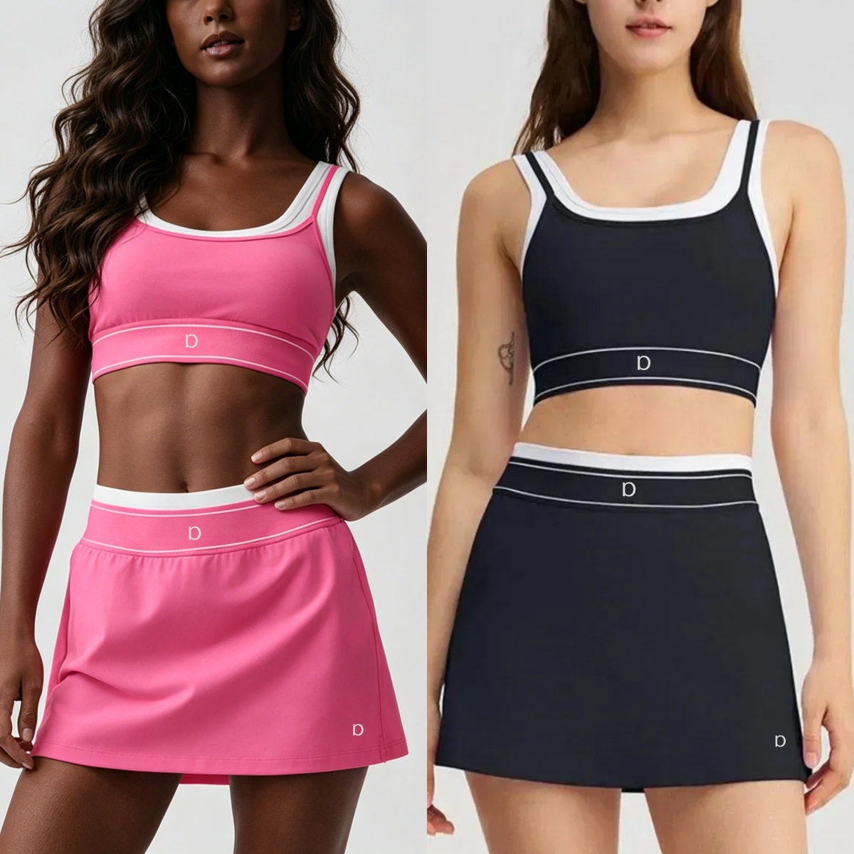 A1241 Womens Tracksuits Sets Women Gym Clothes 2 piece Seamless Sports set Fitness Workout Sportswear Yoga Bra And Tennis Skirt Contrasting Color-image-1071733192