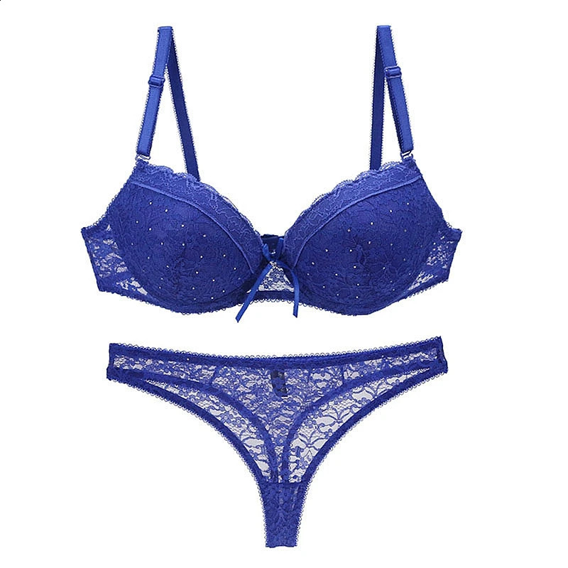 Sexy Bra Sets Push Up Lace Lingerie 34/75 36/80 38/85 40/90 42/95 BCDE Cup White Pink Blue Khaki Green Violet Underwear 260601BJ