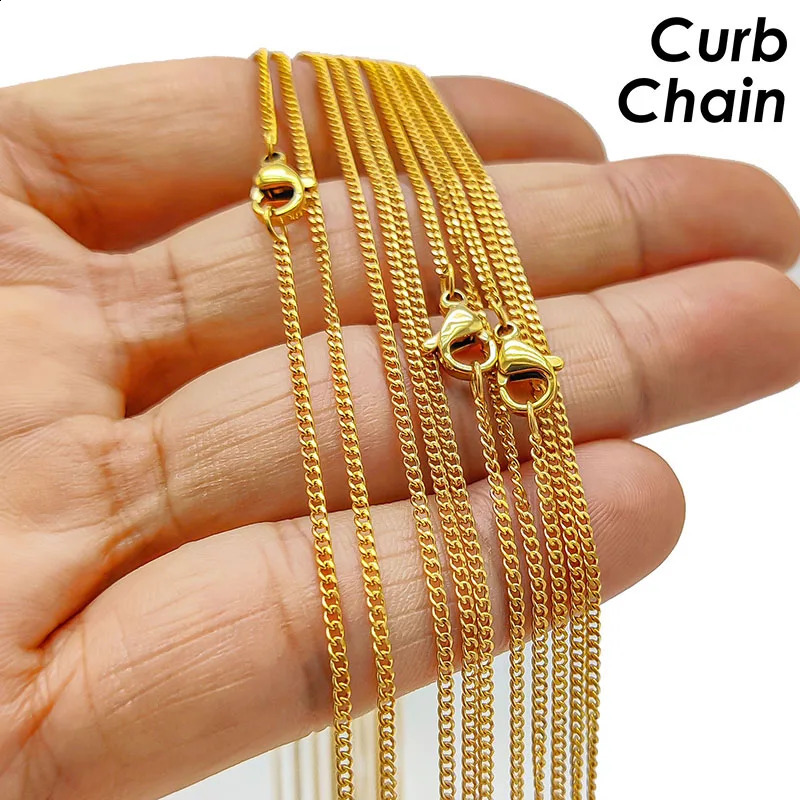 50 Pieces Stainless Steel Curb Necklace Gold Color Cuabn Link Chain for Women or Men Jewelry Making 260920