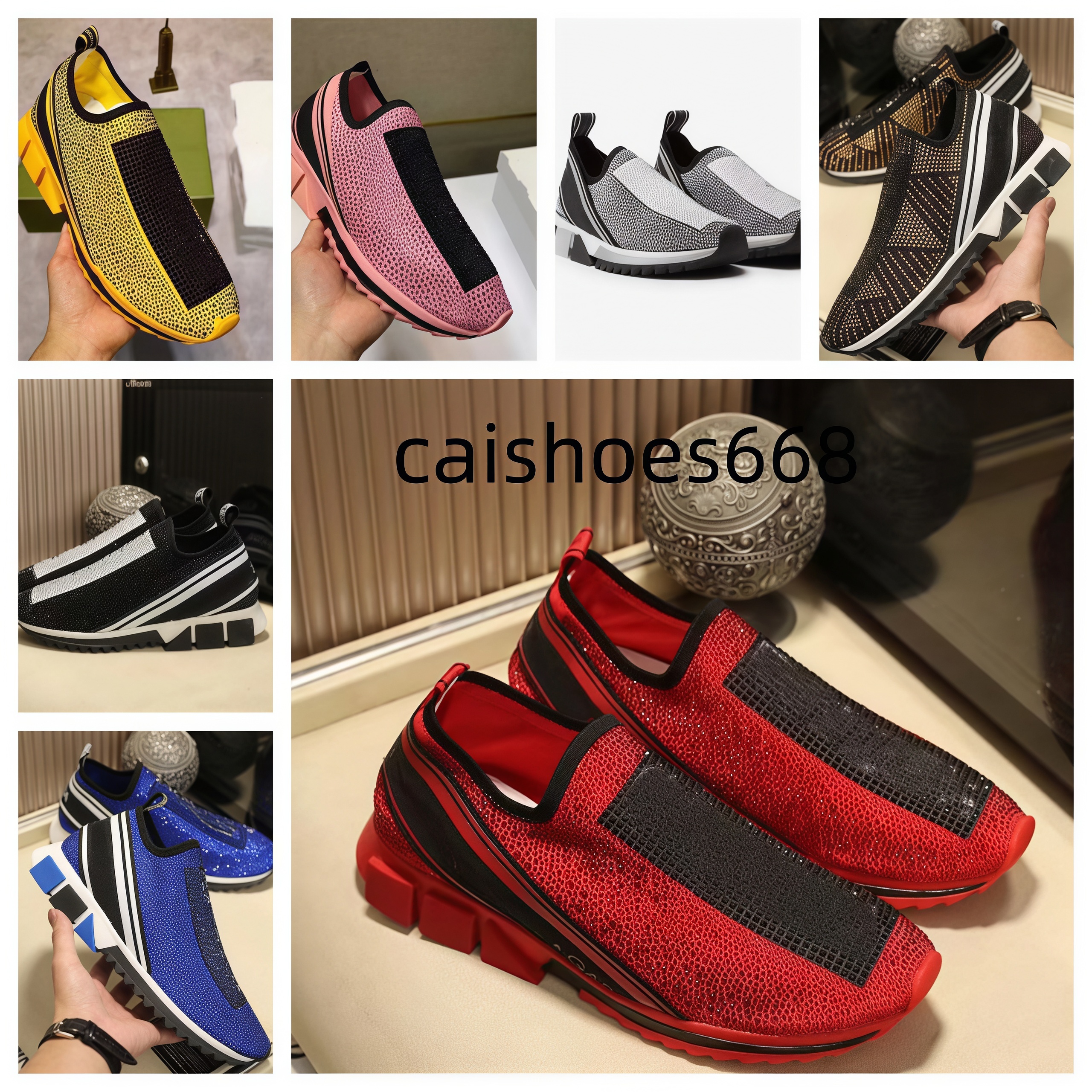 2026 with Crystals Top Mesh Brand 23SS tapeprint Sorrento Men Fusible Sneaker Shoes Black Stretch Red White Slip On Sock Walking Disc designer