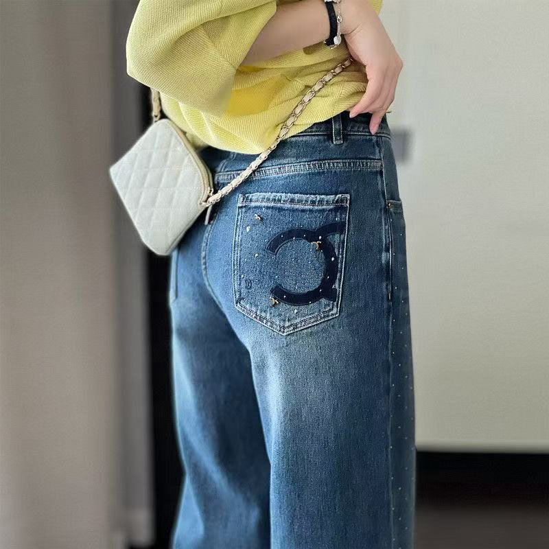 Casual Loose Fit Denim Pant for Women Featuring Sparkling Rhinestones & Comfortable Stretch Fabric (S----5XL)