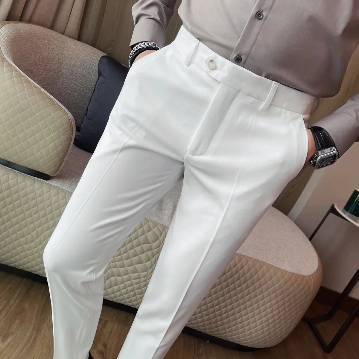 Men Pants Autumn Winter Business Formal Wear Solid Color Suit Pants Man Clothing Slim Fit Casual Mens Trousers Full Length 260601BJ