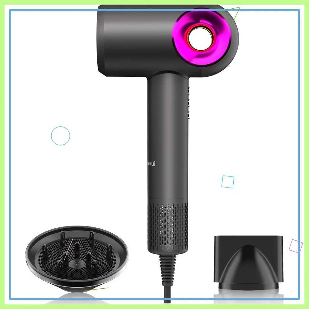 High Speed Ionic Hair Dryer with Diffuser Nozzle Fast Drying Low Noise 504M Negative Ions Thermo Control for Travel Z260601