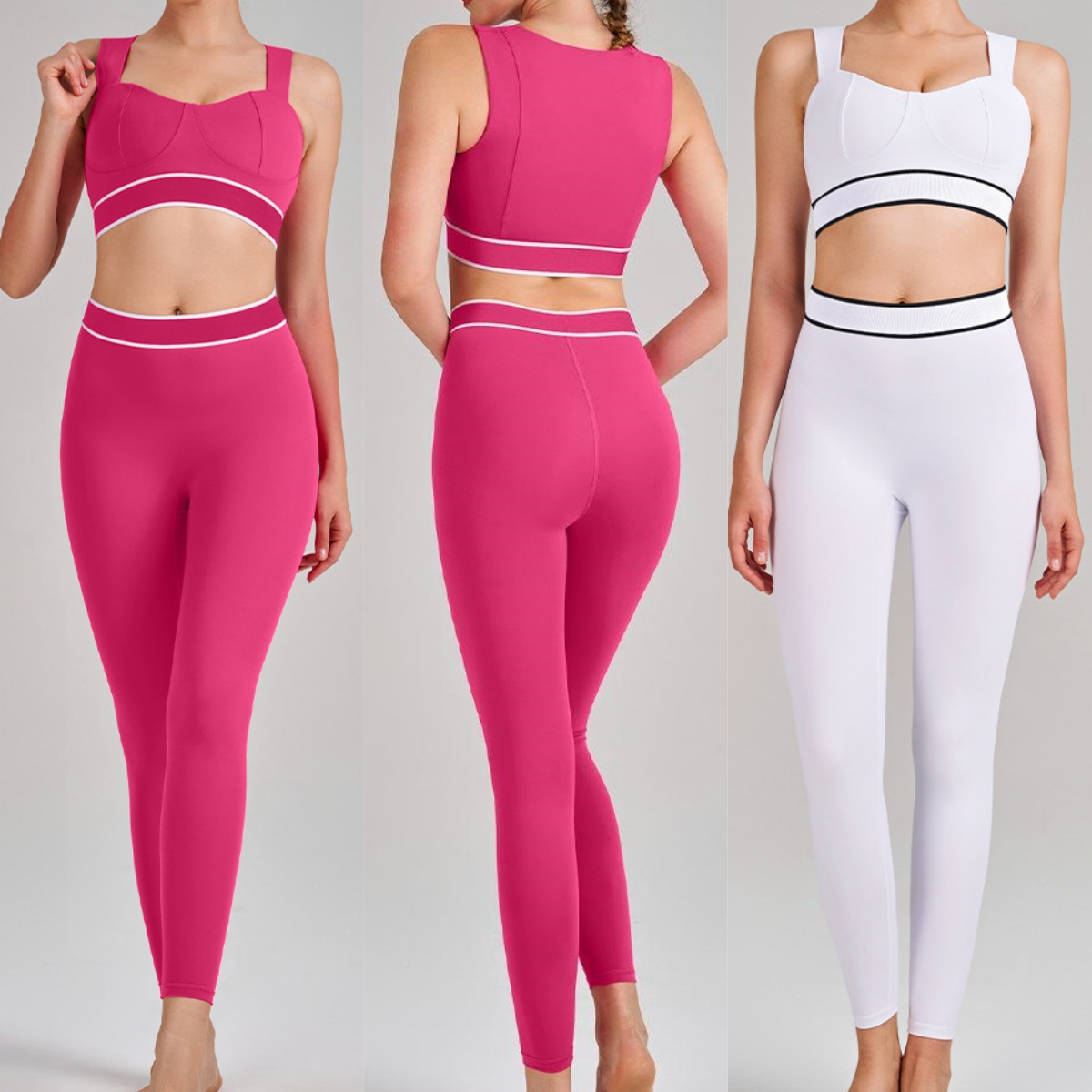 A851 Women Yoga Clothes High Waist Hip Yoga Pants Slim Sling Back Running Sports Bra Yoga Suit-image-1070344057