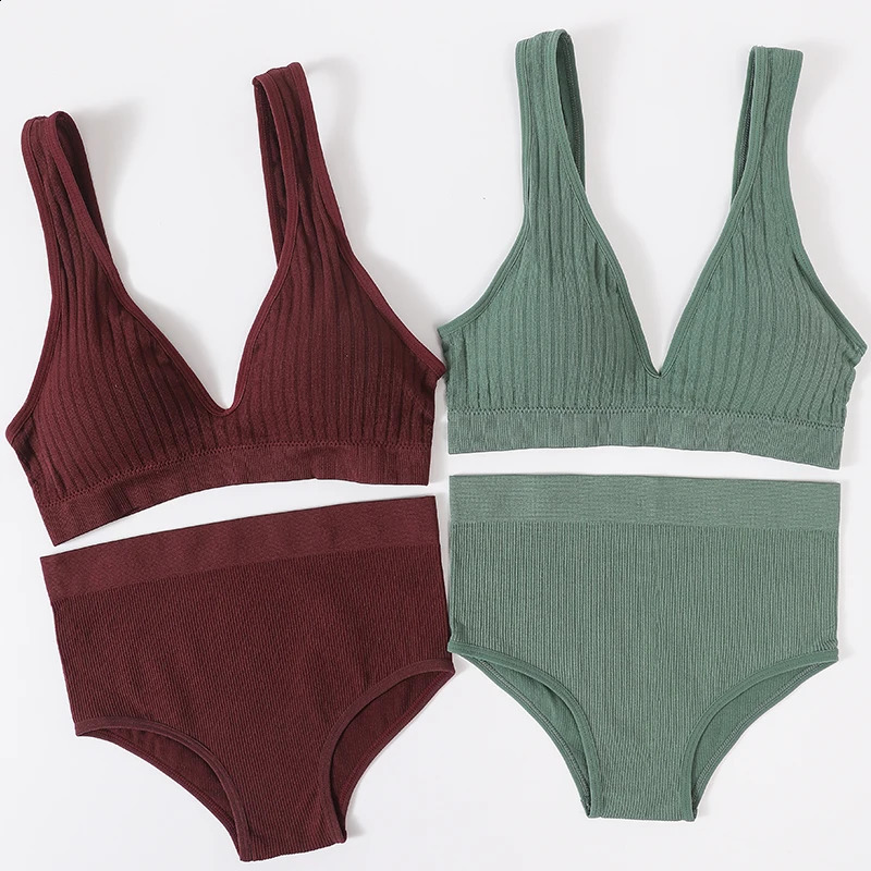 Womens Underwear Set Seamless Bra And Panties Set Female Wirefree Brassiere Sports High Waist Briefs V Neck Sexy Lingerie 260601BJ
