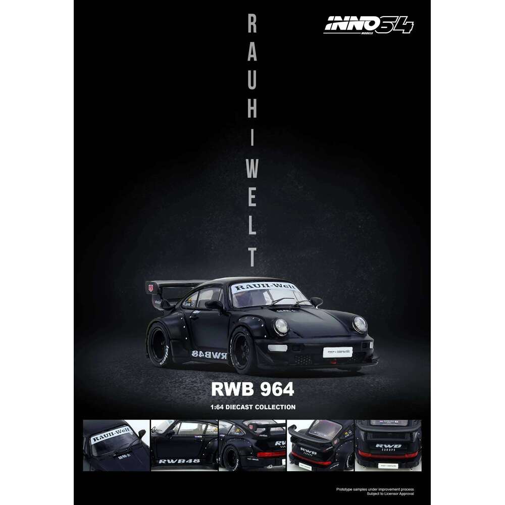 INNO64 1:64 Porsche 911 RWB 964 "Rauh-Welt" Black Diecast Model Car In Stock Ready To Ship 26L0601