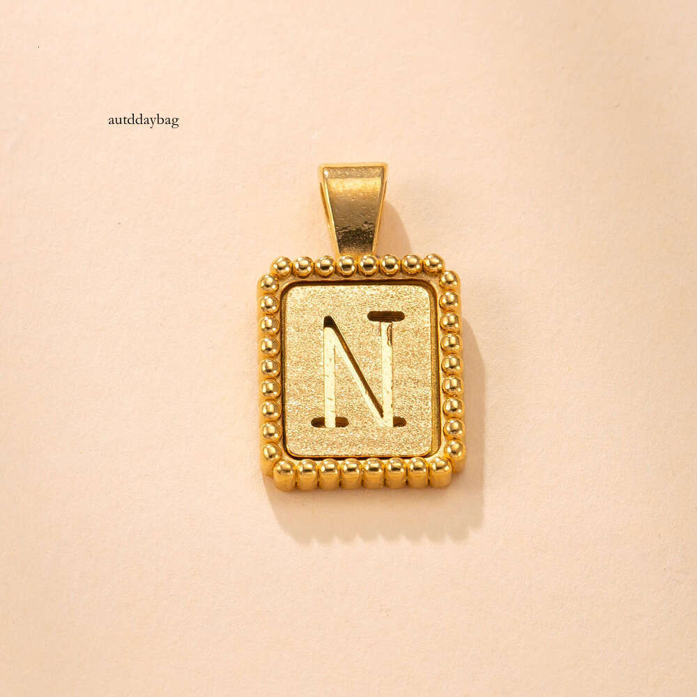 Single Pendant Fashion Sterling Silver 14K 18K Gold Necklace with Cast Square Tag and Polka Dot Letter Pendant 18K Gold Plated Titanium Steel Jewelr
