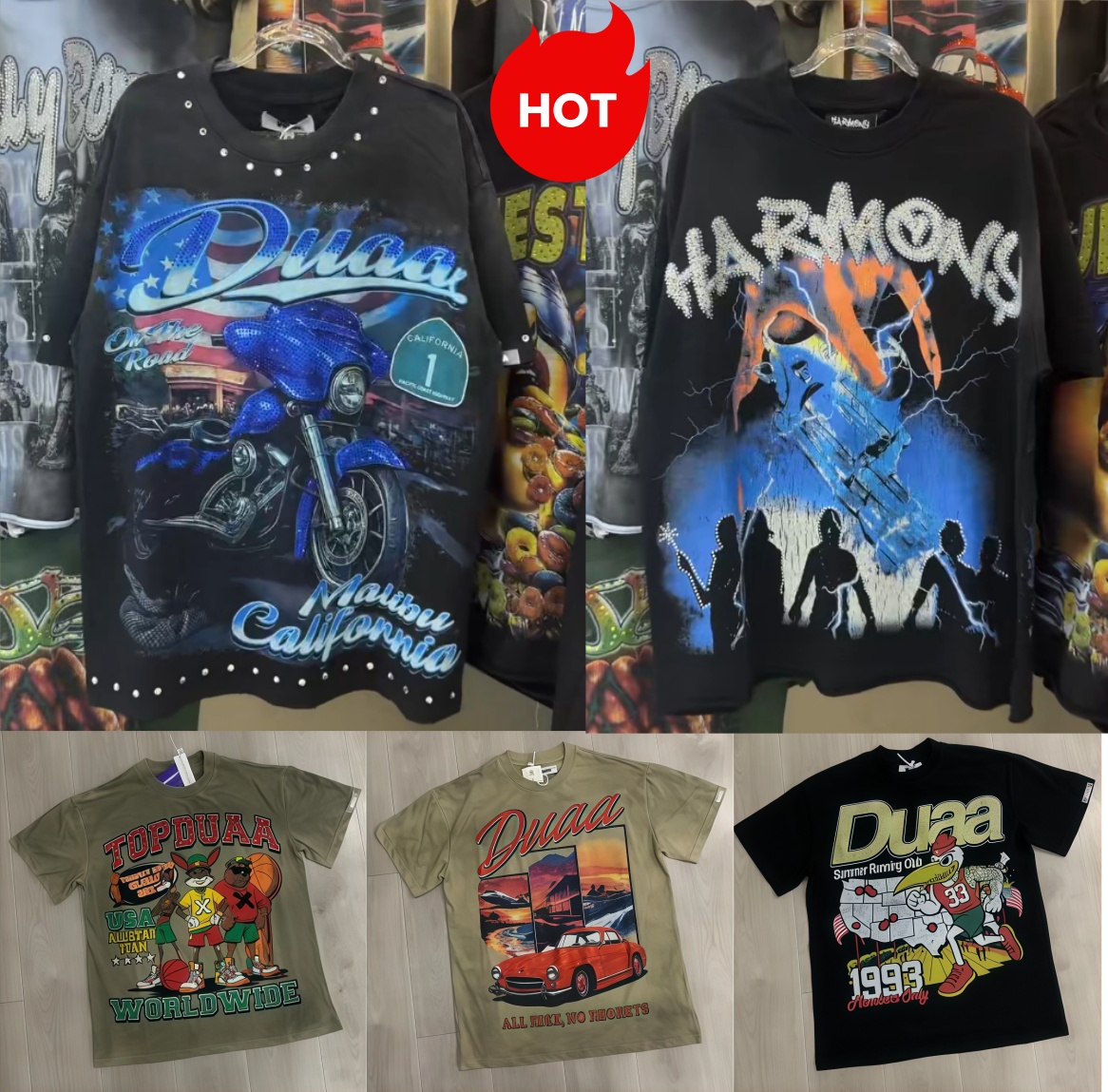 duaa shirt Rhinestone mens designer t shirt Graphic tee Vintage Washed Oversized black T-Shirt Men Print Streetwear Hip Hop cotton short sleeve Y2K