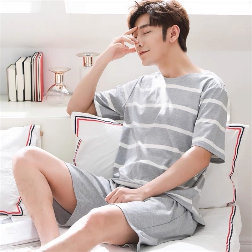 Mens Summer Pajamas Homewear Set of Short-Sleeved Shorts Teenage Students Cartoon Striped Summer Casual Pajamas Homewear Set 260530BJ