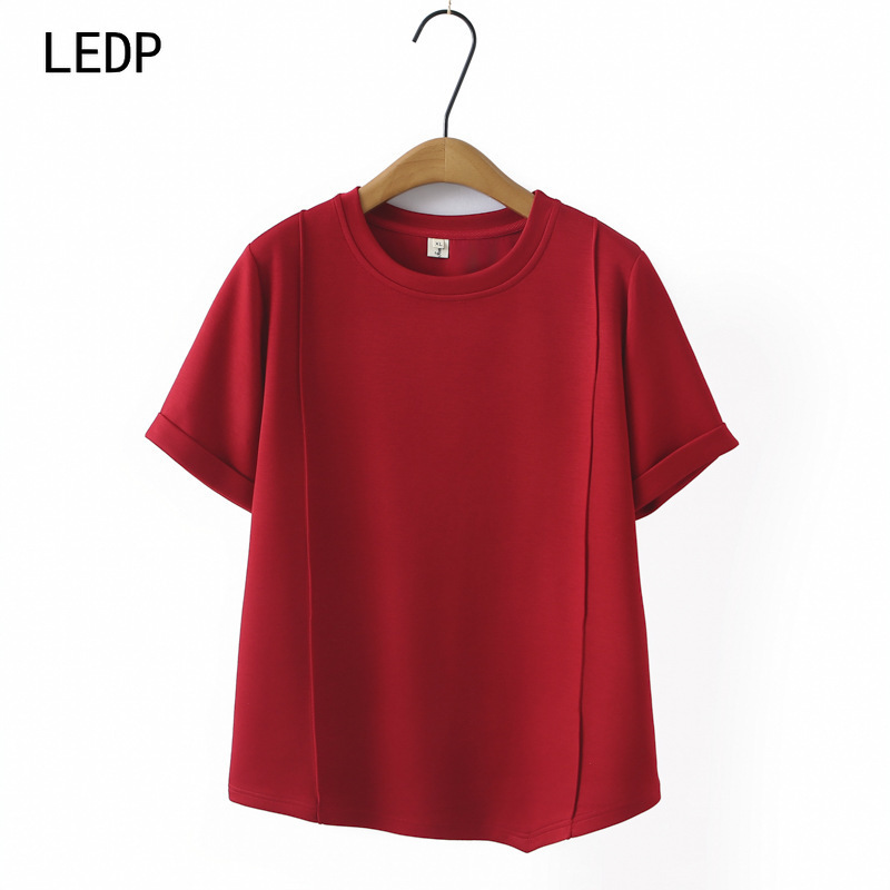 181302 Pure cotton loose slim plus size women's T-shirt with belly-covering design, suitable for daily commuting and leisure, versatile and-image-1108564822