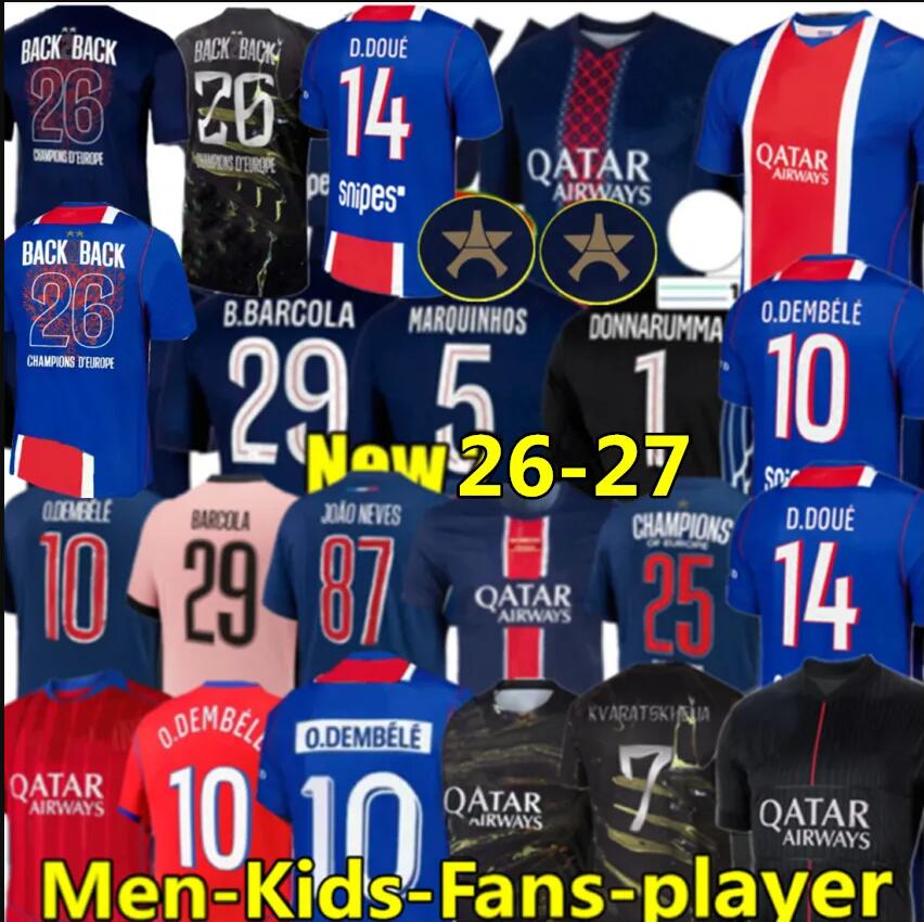 25 2026 maillot de foot Kvaratskhelia soccer jerseys CHEVALIER JOAO NEVES HAKIMI football shirtS 25 26 hommes BARCOLA Zaire-Emery O.Dembele PARIS-image-975277258