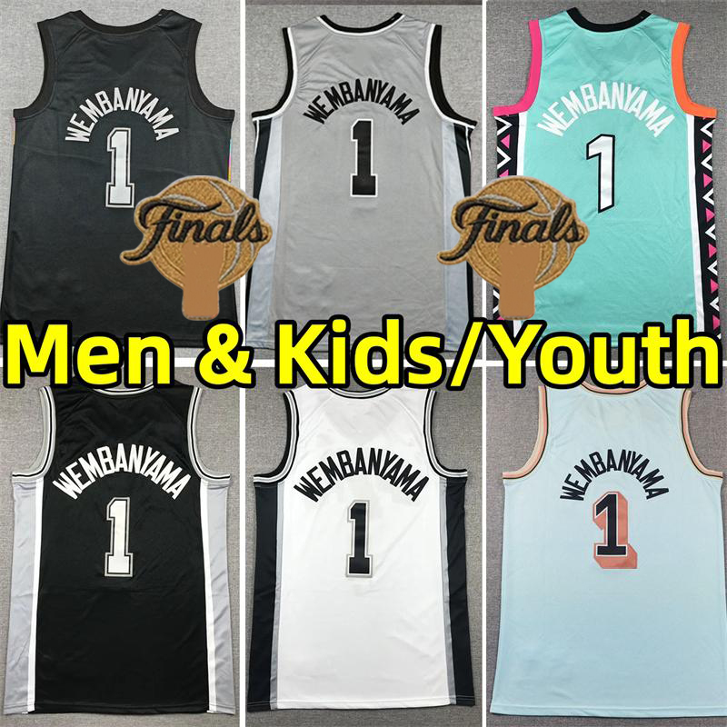 #1 Victor Wembanyama Men Youth Kids Basketball Jerseys Stephon Castle Jersey City San Anton Spur Wear vest Black adults children-image-910990642