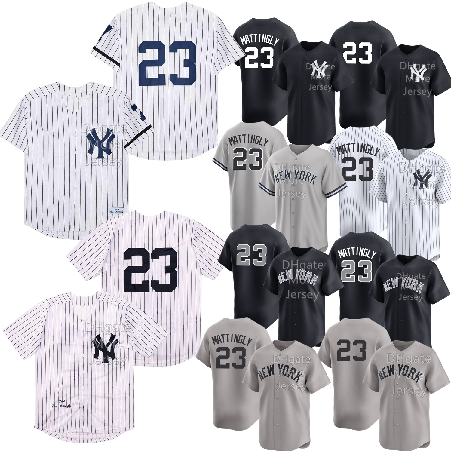 23 Don Mattingly Jersey Vintage 1961 1995 White Pinstripe Grey Pinstripe Navy Home Way