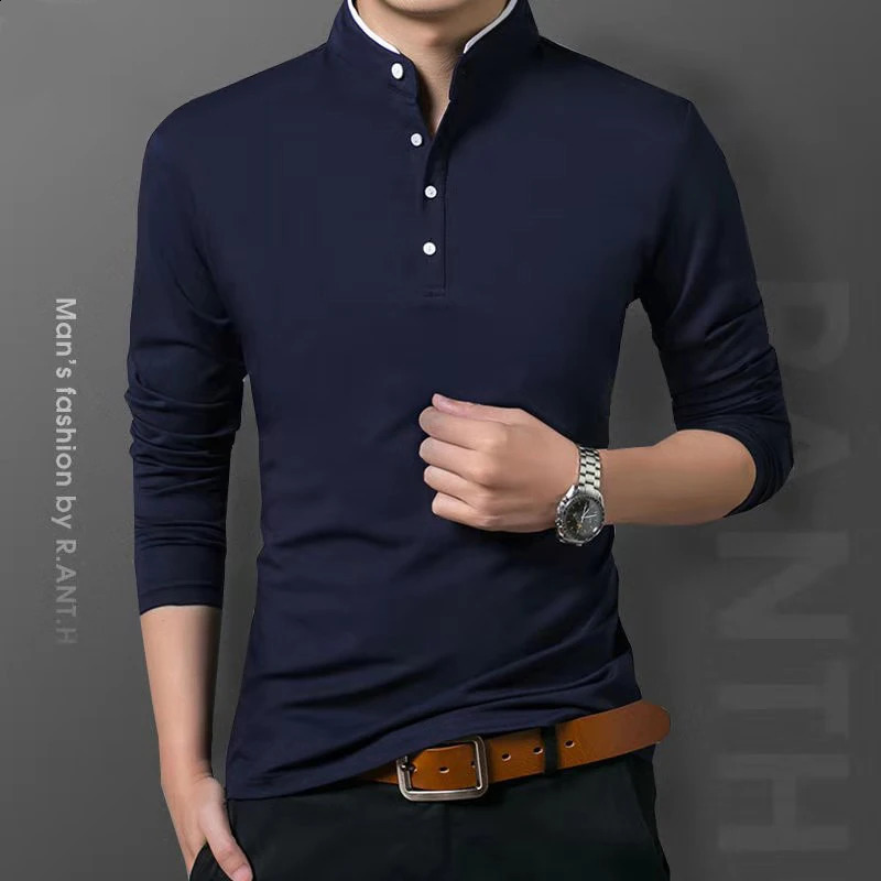 Men's Business Casual Long Sleeve Polo T-shirt Summer Comfortable Breathable Top for Formal Ocns 260916