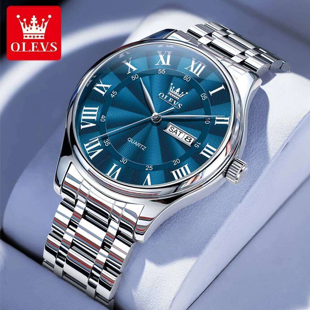 OLEVS 3663 Business Mens Watches Week Date Display Stainless Steel Waterproof Top Brand Men's Quartz Wristwatch W260601