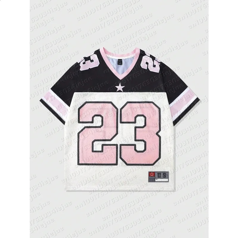 2026 Womens Summer Y2K Fashion Casual Shirt Street Retro Hip Hop 23 Shirt V-Neck Loose Breathable Quick Drying T-Shirt 260601BJ