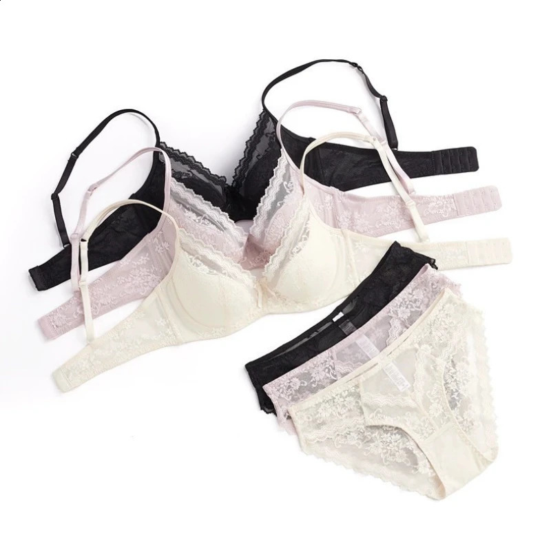 Summer Sexy Lace Embroidery Women Lingerie Set French Thin Cup Push Up Bra Comfort Breathable Underwear Ladies Bra Briefs Set 260601BJ