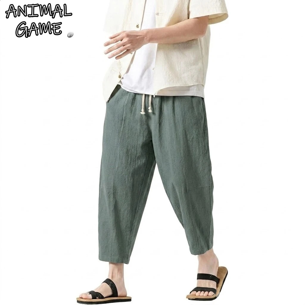 Korean Linen Pants Man Summer Pants for Men Gym Man Baggy Pant Loose Harem Pant Lightweight Streetwear Mens Cotton Work Pants 260601BJ