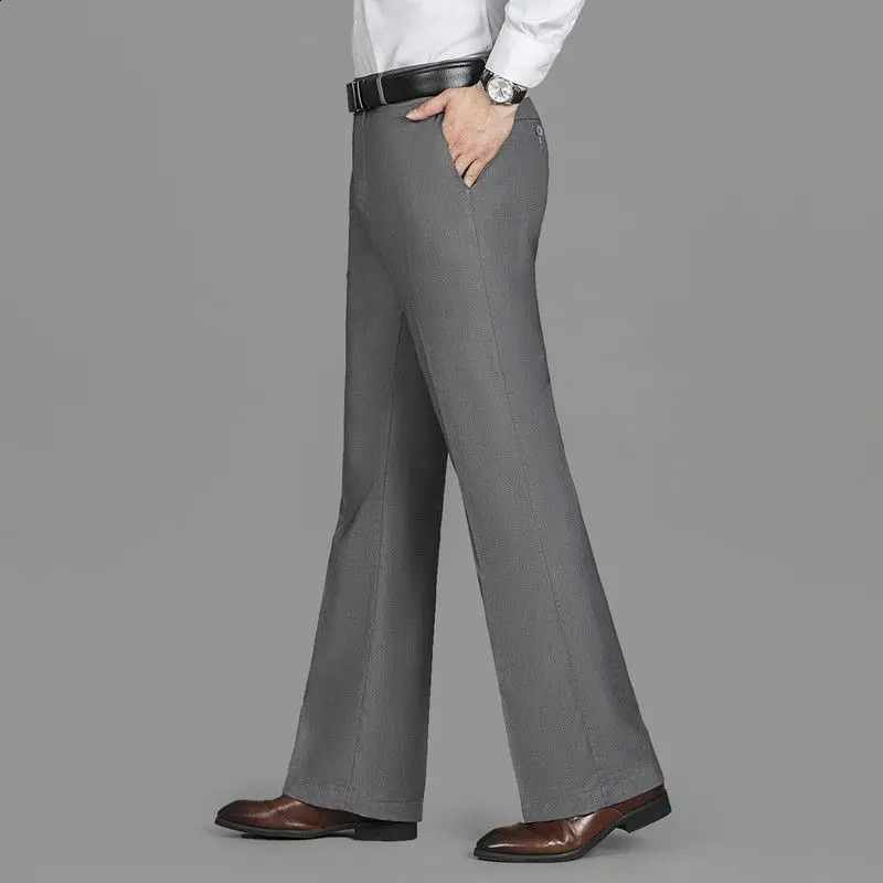 Business Trousers for Men Flared Social Tailoring Gray Bell Mouth Man Suits Pants Clothes Offer Fabric Fashion Classic Elegant 260601BJ
