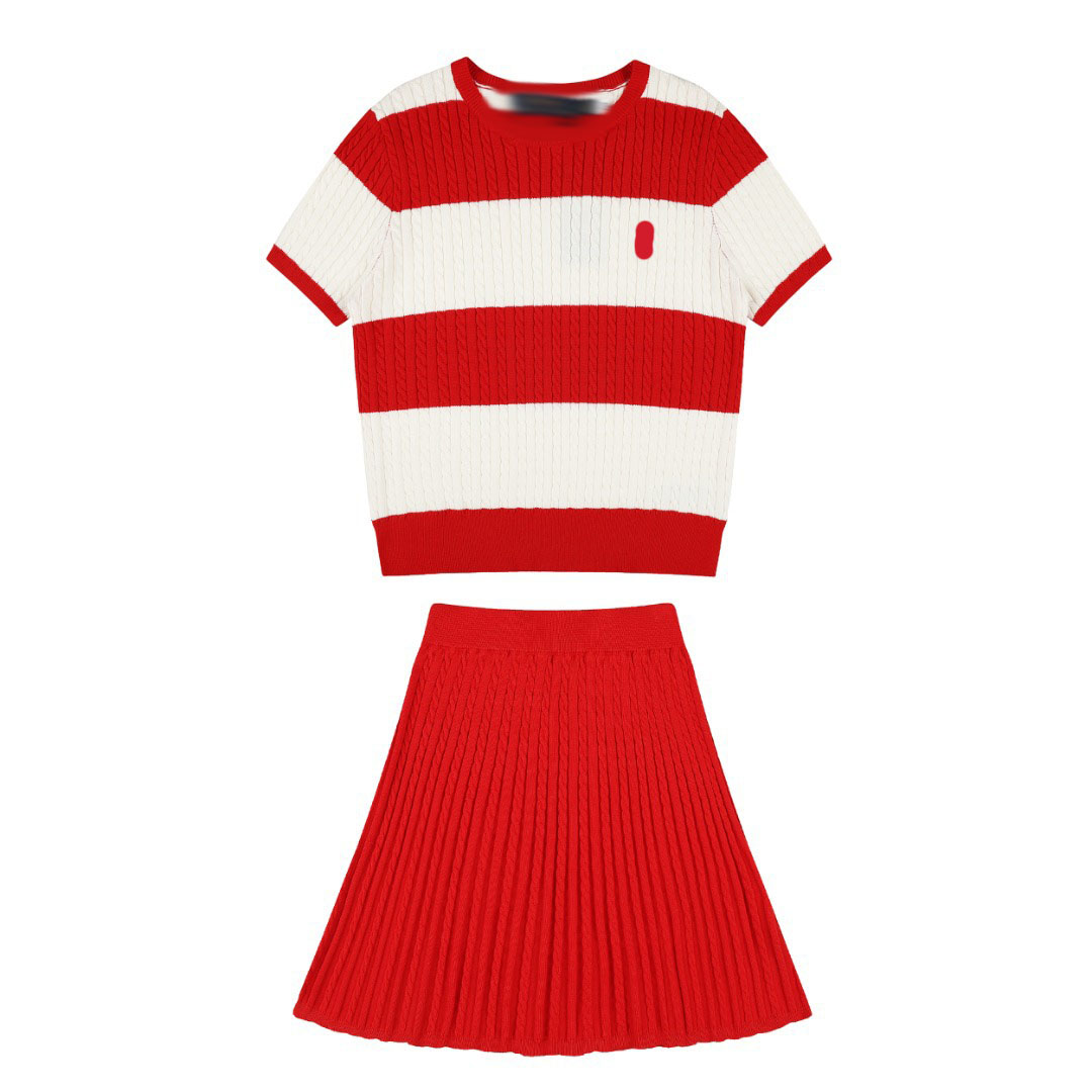 Women's dress T-Shirt Knit Set Short Sleeve designer clothes women Small Animal Embroidery Plaid Color Block-image-1110187611