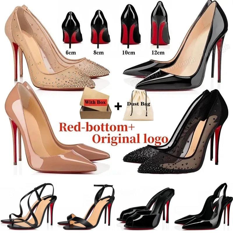 With Box Designer Shoes High Heels Luxury Dress Shoes Red Peep Toes Shiny Red Bottomed Lady Sandals Wedding 6cm 8cm 10cm 12cm Womens Stiletto Genuin