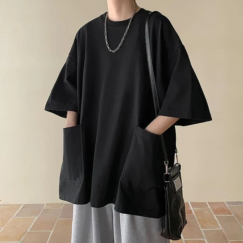 Mens Pocket Patchwork O-Neck Solid Short Sleeve T-Shirts Loose Fashion Summer Plus Size Basic Tops Trend Casual Men Clothes 260601BJ