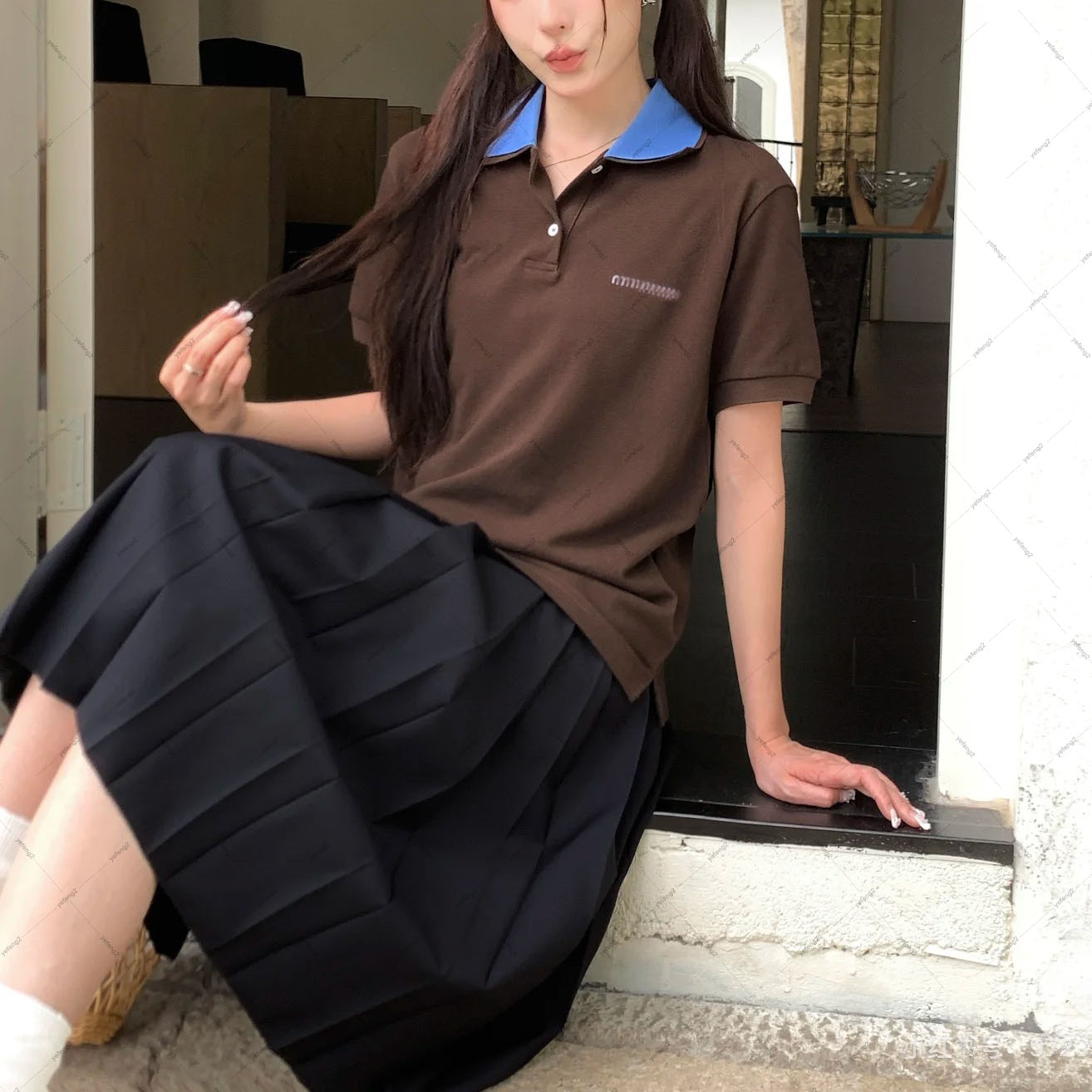Women's Polo Shirt Short Sleeve Openwork Mesh Design clothes women Slim Fit Casual Summer Top