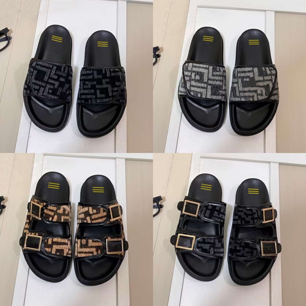 Designer Calfskin Slides Double Strap Flat Buckle Sandals Rubber Sole Men Women Slippers With Box NO575-image-980095415