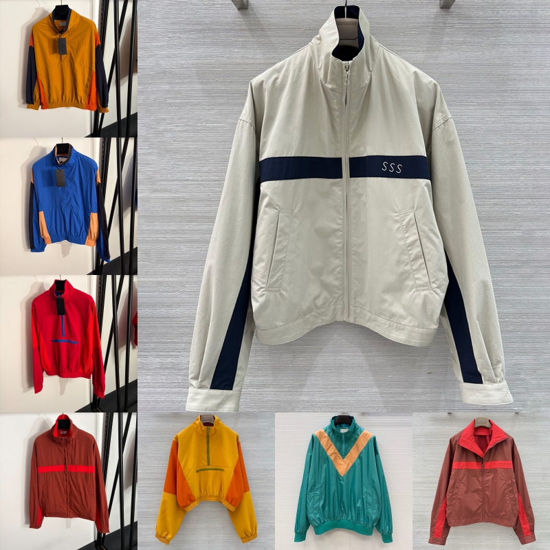 Luxury Women Color Blocked Jacket Designer Embroidered Stand Collar Zipper Coat Brand Street Trend Windproof Jackets Outerwear
