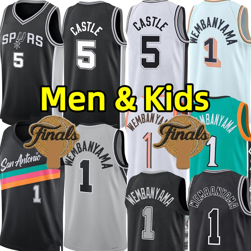 Victor Wembanyama Men Youth Kids Basketball Jerseys Stephon Castle Jersey City Black Wear vest adult children-image-910920604