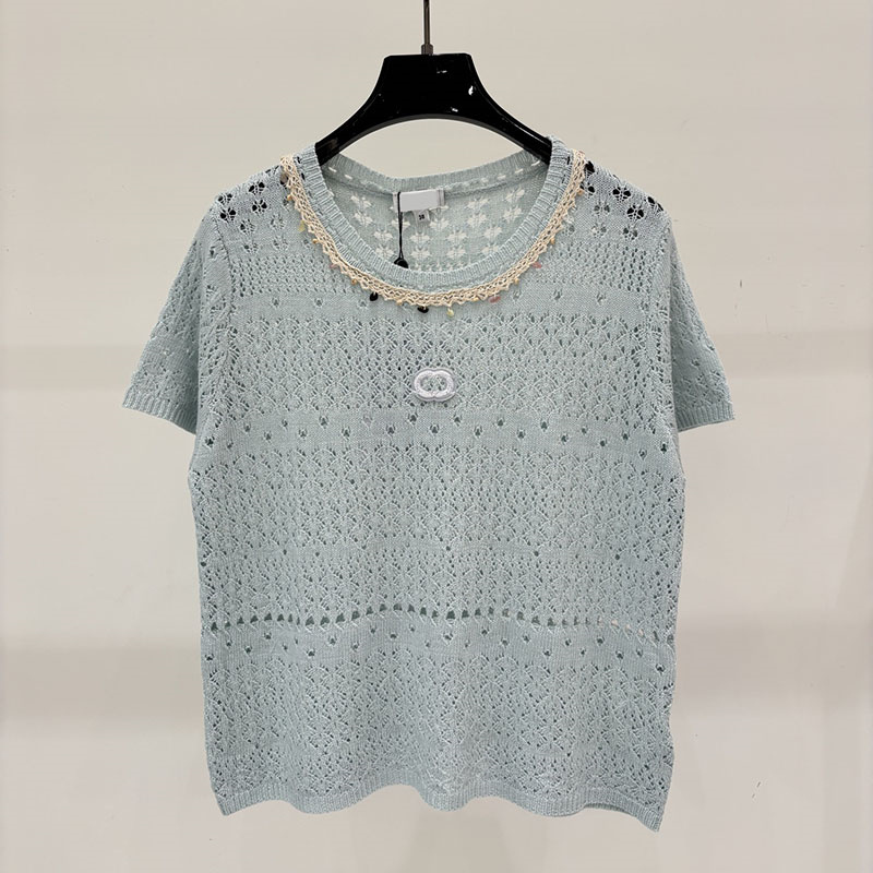 T-shirts tricotés ajourés pour femmes, élégants, amples, Jacquard, pulls tricotés fins, chemises tricotées confortables de styliste pour les dépl