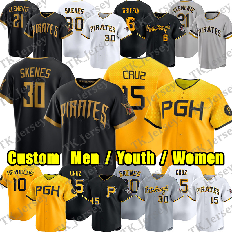 Custom Pirates Baseball Jersey pittsburghs Jersey Paul Skenes Roberto Clemente Oneil Cruz Konnor Griffin Mitch Keller Barry Bonds Stitched Any Name