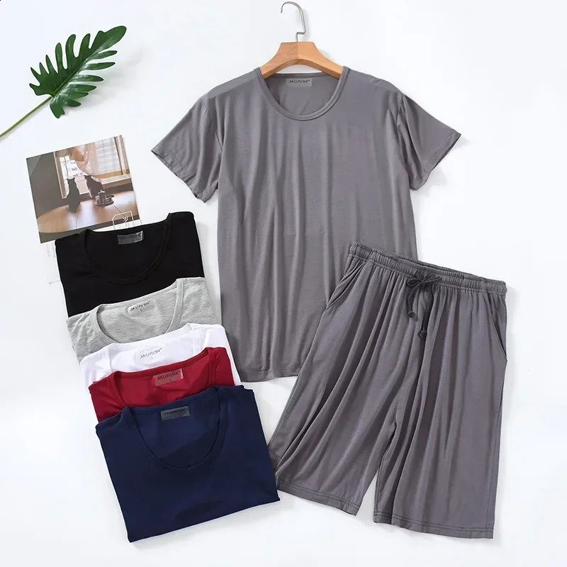 Mens Pajamas Summer Modal Short-Sleeved Shorts Home Wear Thin Round Neck Casual Suitable for Daily Wear Plus Size Pajama Set 260602BJ