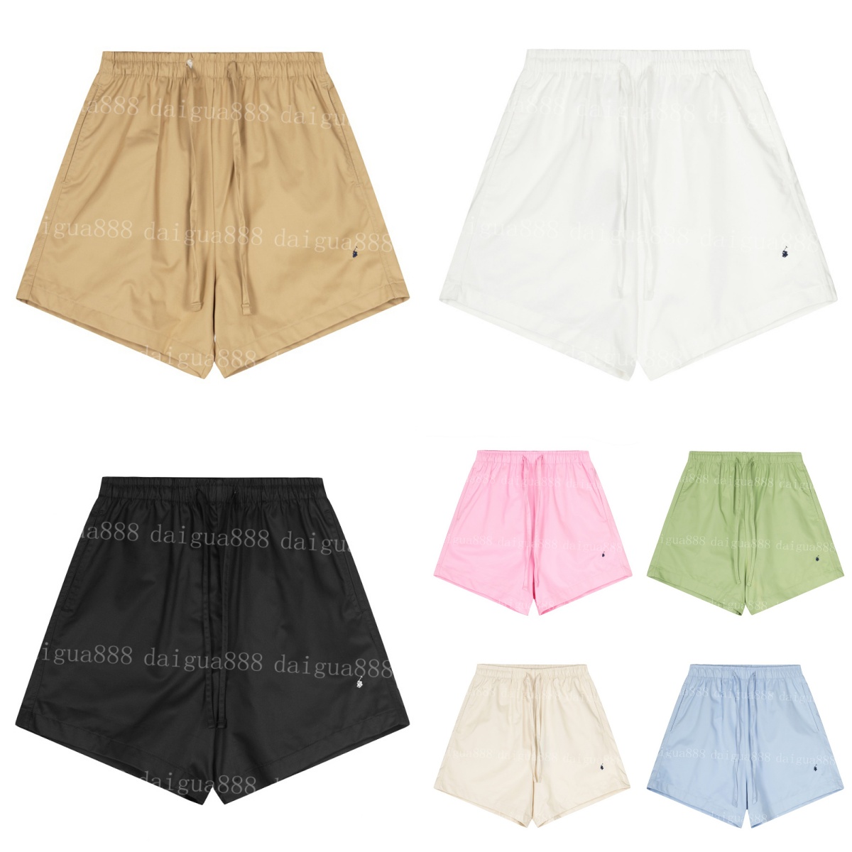 Drawstring Quick Dry Beach Shorts Classic Small Pony Embroidery Solid Color with Side Pockets 27586-image-1108695180