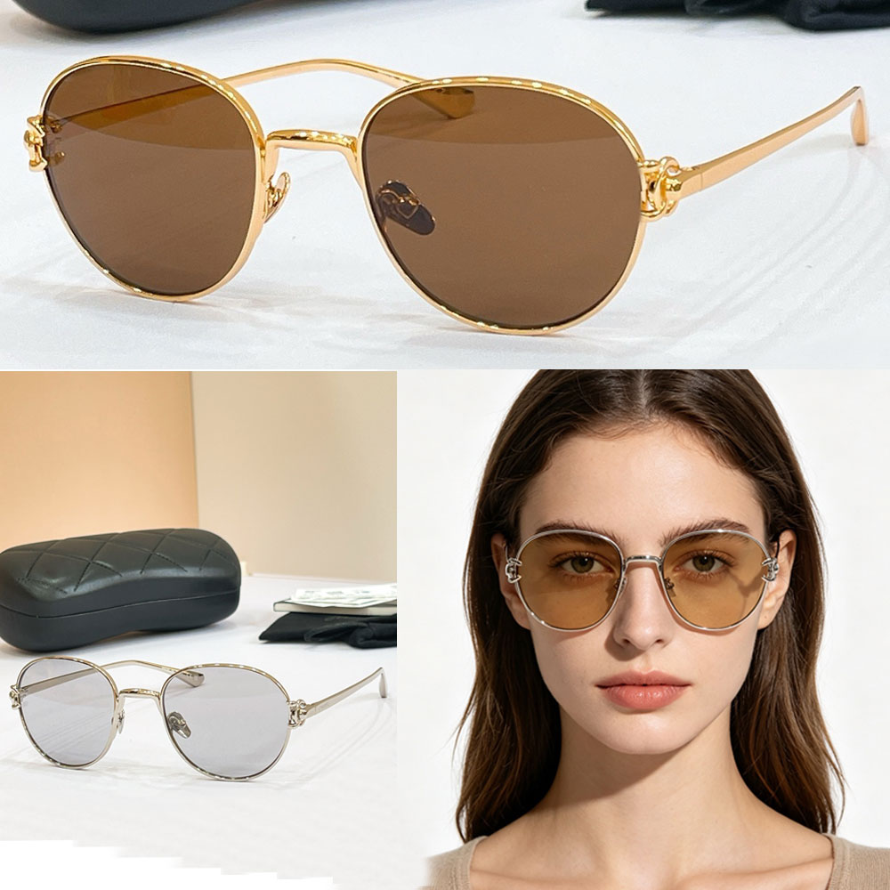 PANTOS SUNGLASSES luxury designer womens oval sunglasses 4306 fashion metal frame drive sunglasses both sides hinge hollowed logo Retro high street