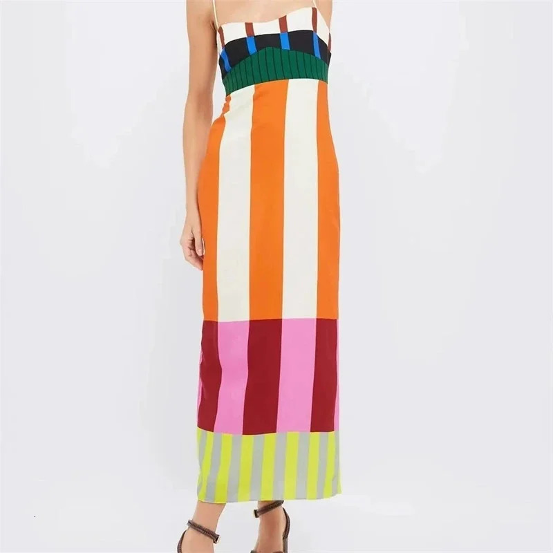 Summer Womens Striped Split Color Slimming Slit Sleeveless Dress Casual Party Bodycon Dress For Women 260602BJ