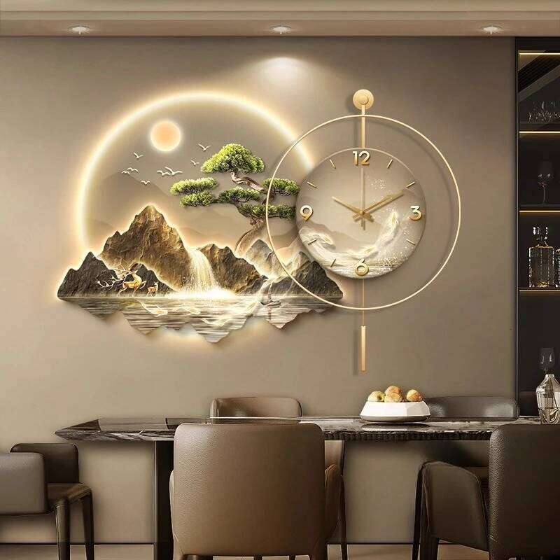 2026 New Model Landscape Murals Clocks Fashion Nordic Living Room Digital Villa Mute LED Wall Clock Home Decor W260602