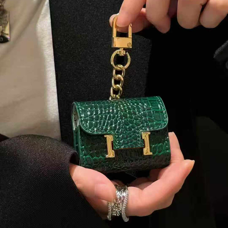 Universal Designer Earphone Case Luxury Faux Crocodile Leather Mini Bag TWS Wireless Bluetooth Headphones Cover Phone Charm Key Chain Keychain St-image-1108676688