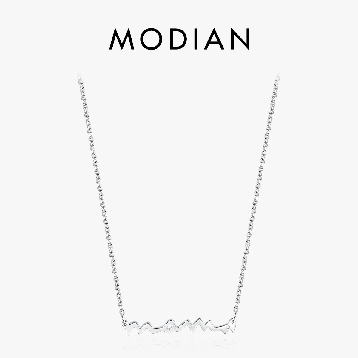 MODIAN Classic 925 Sterling Silver Letter Mama Pendant Necklace For Women Mom Mama Mothers Day birthday Christmas Gift 260602BJ