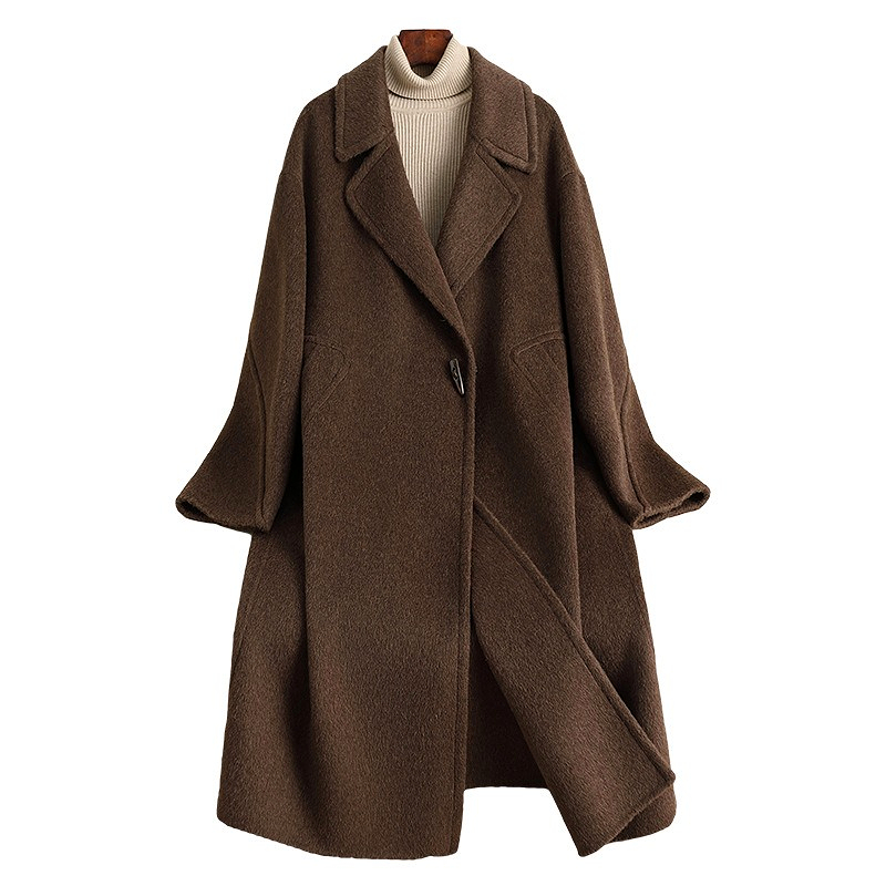 D4431 New autumn and winter double-faced wool coat, long style, knee-length, loose and high-end horn button wool