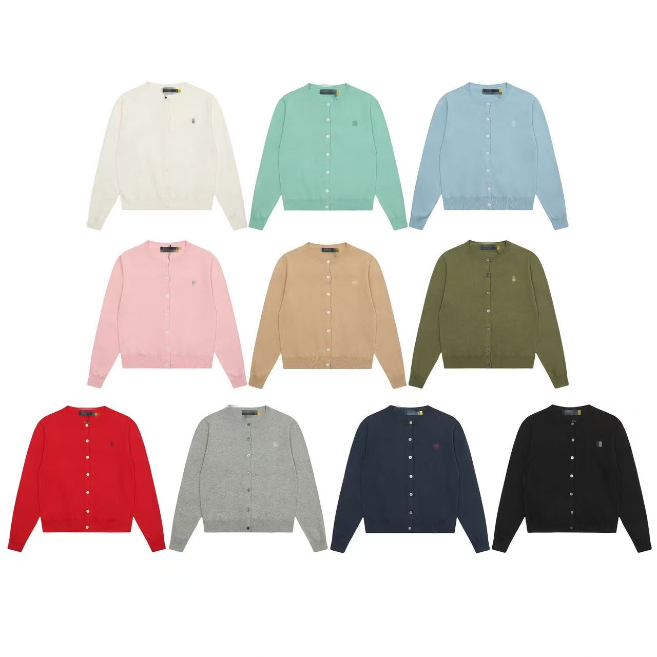 RL Cardigan en tricot brodé à col rond de couleur unie de marque tendance de haute qualité unisexe