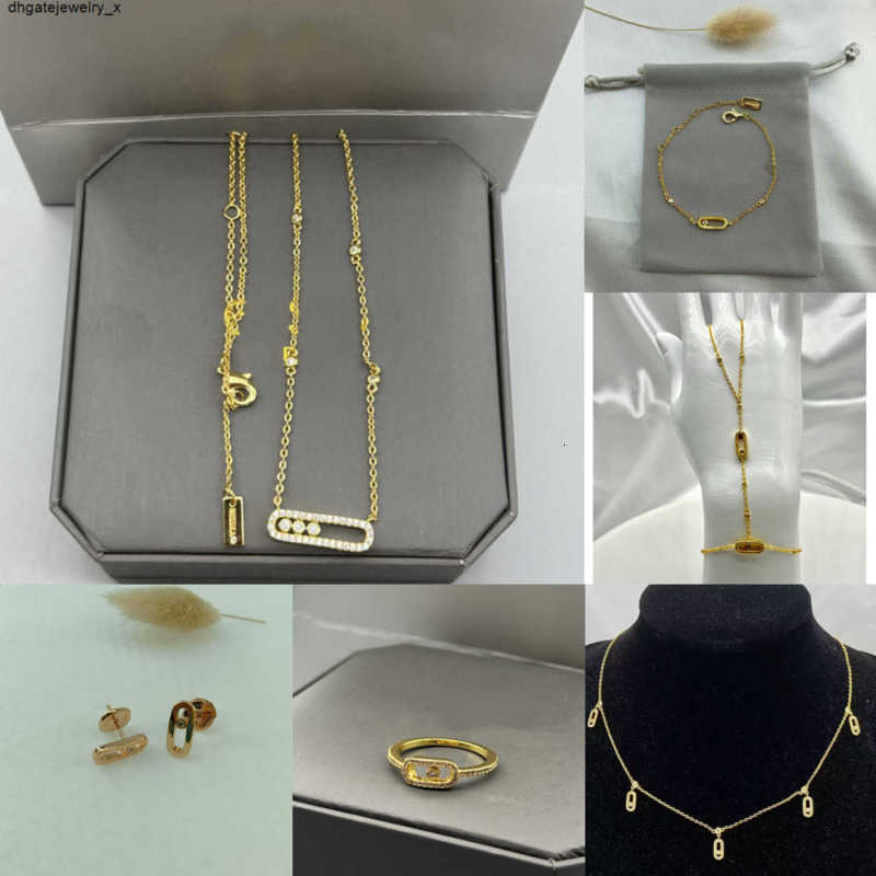 Pendant Necklaces Women diamond gold chain bracelet silver necklace set 18k Gold plated sliding gold simple vintage luxury designer jewlery Wedding