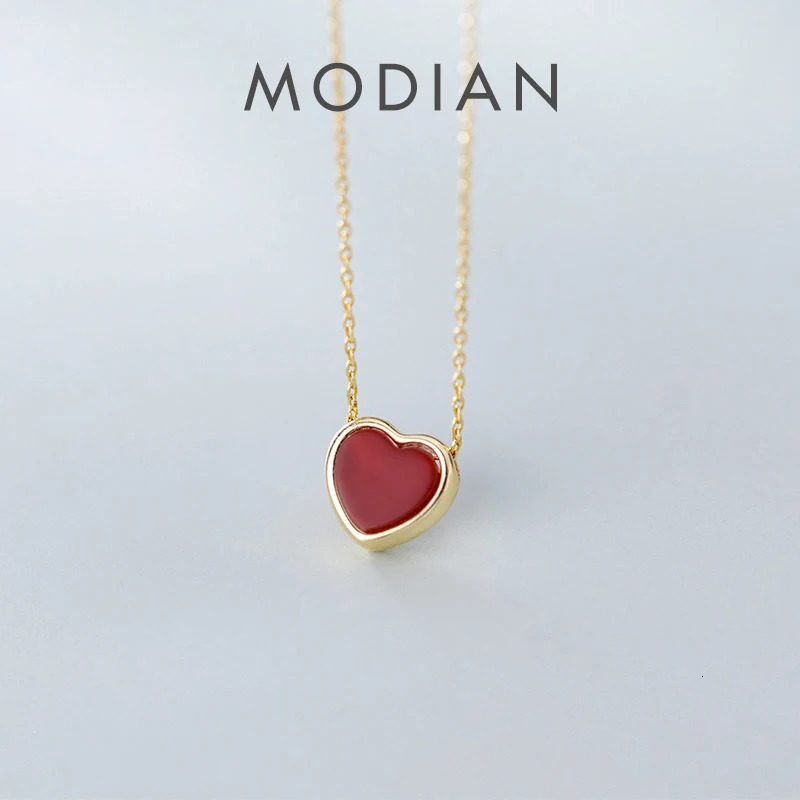 Modian Arrive 925 Sterling Silver Red Lovely Hearts Pendant Necklace for Women Gold Color Necklace Fine Jewelry Accessories 260602BJ