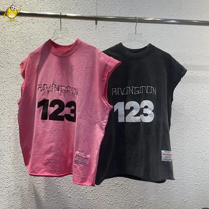 High Quality Loose Vintage RRR123 SleeveCut T Shirt Men Woman Fashion Tops Tee Washed Black Pink Oversize Streetwear 260602
