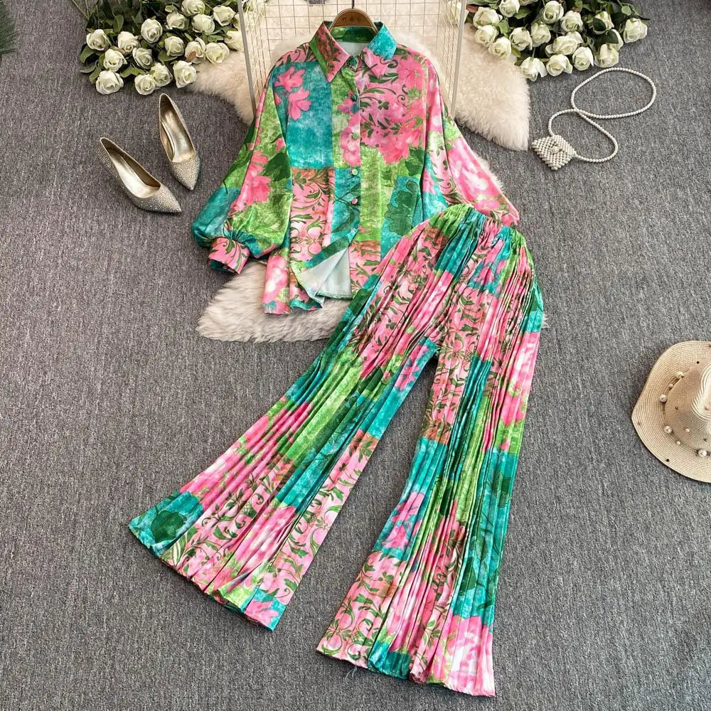 Elegant For Womens Fashion Sets Casual Long Sleeve Shirt Straight Pants Suit Female Loose Print Tops Two Pieces Outfits 260530BJ 05